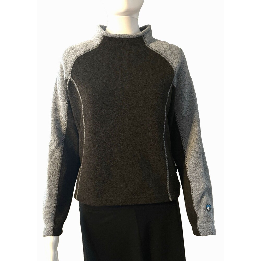 Kuhl Fleece Pullover Sweater LS Outdoor Black Gray Top Classic Hiking Ski SZ S